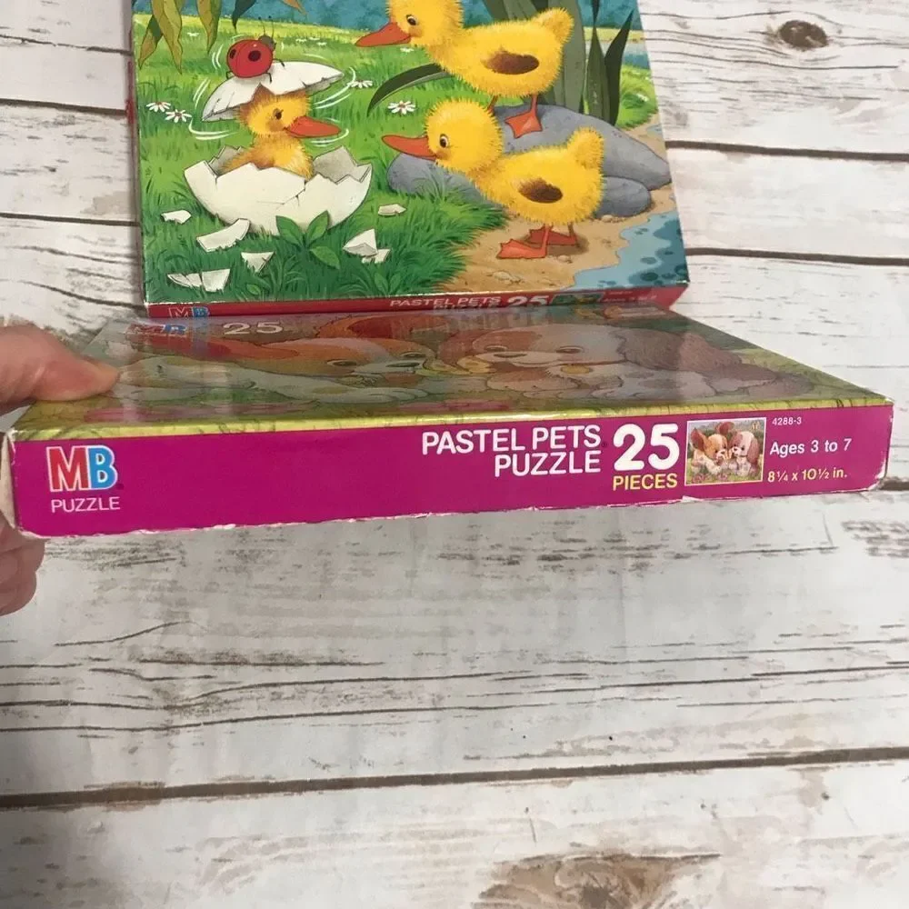 Vintage Pastel Pets Puzzles Ducks‎ Puppies Milton Bradley